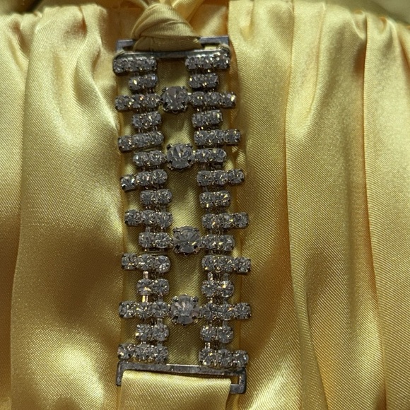 Jessica McClintock for Gunners Sax yellow halter crossed back satin long dress 3 - Picture 6 of 9